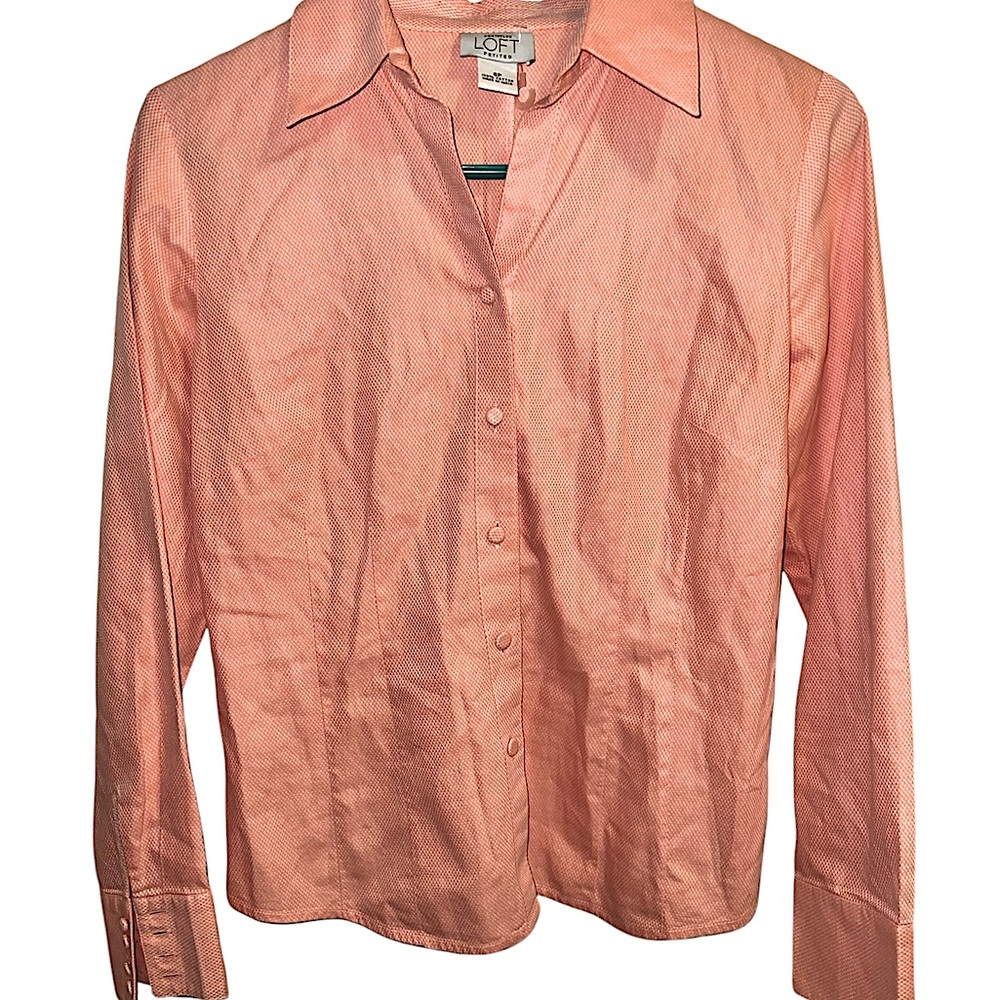 Ann Taylor LOFT petite size 6 coral tailored fitted button down 100% cotton